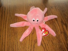 TY Beanie Babies Inky the Octopus RARE misprint swing tag & tush tag with PVC