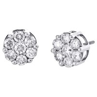 14K WeißGold Rund Diamant Blume-Stud 10Mm Zacken Set BüNdel Ohrringe 2.1 Karat