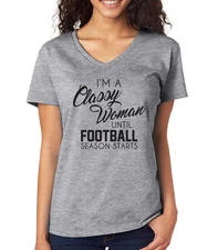 CLASSY WOMAN UNTIL FOOTBALL SEASON funny draft fantasy Women's V-Neck T-Shirt