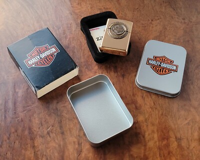 1999 ZIPPO Cigarette Lighter-HARLEY DAVIDSON-Brass-Tire/Engine