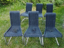 6 x Tecta Kragstuhl B3 Bauhaus-Stil, Freischwinger mit schwarzem Geflecht defekt