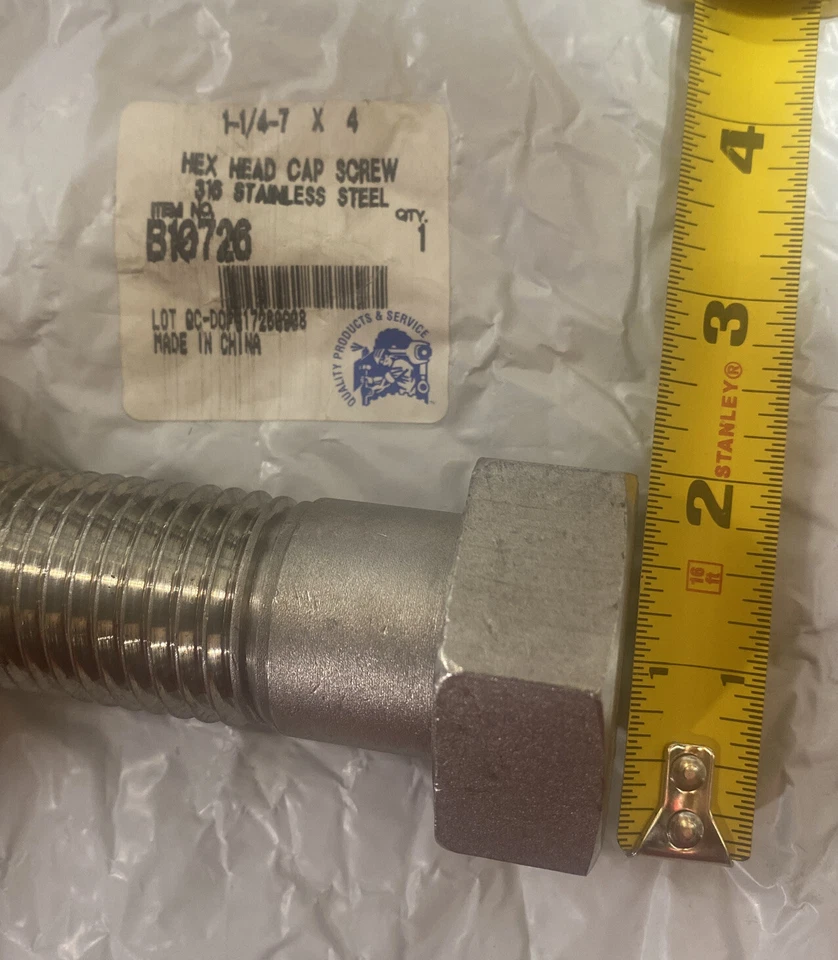 Brady 1-1/4 -7x4 英寸长帽下,六角头帽螺丝,SS 316,TNE F593H316 粗 — 第 4/4 张图片