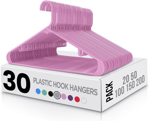 Utopia Home 30Pack Plastic Clothes Hanger with Hooks Durable & Space Saving Pink