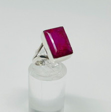 Chunky Natural Real Ruby Stone Ring 925 Solid Silver Size O~O1/2 #18480
