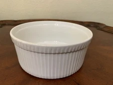 Apilco White Porcelain Souffle Baking Dish 7" x 3" Ribbed France