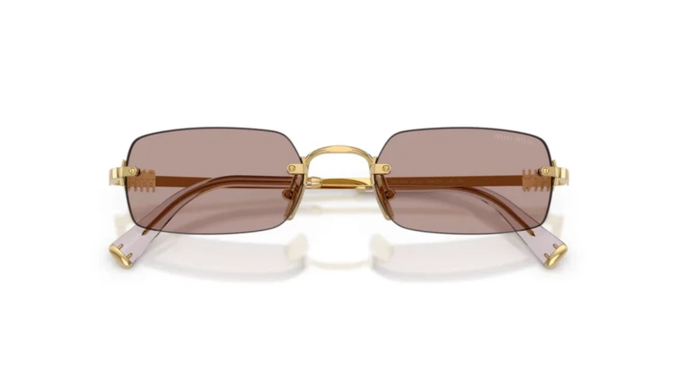 Miu Miu Logo MU B50S 5AK20I Square Sunglasses in Gold / Pink Brown Lens - Image 2 of 4