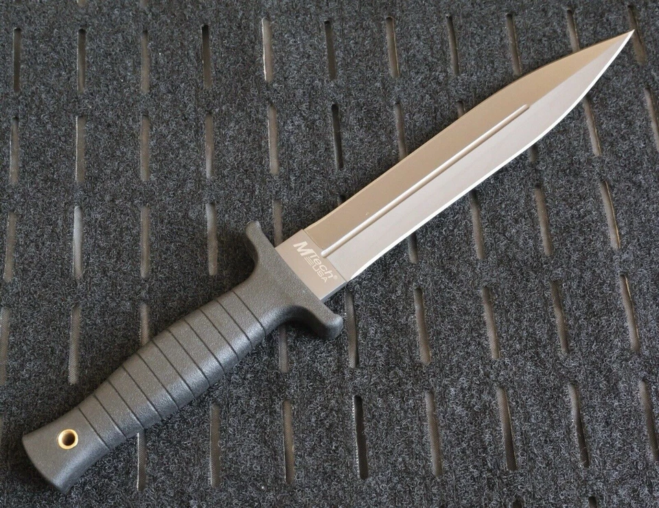 Cuchillo de Bota 11” Gris Hoja de Titanio Doble Borde Punta de Lanza Mango de Goma Clip de Bota Foto 3 de 4