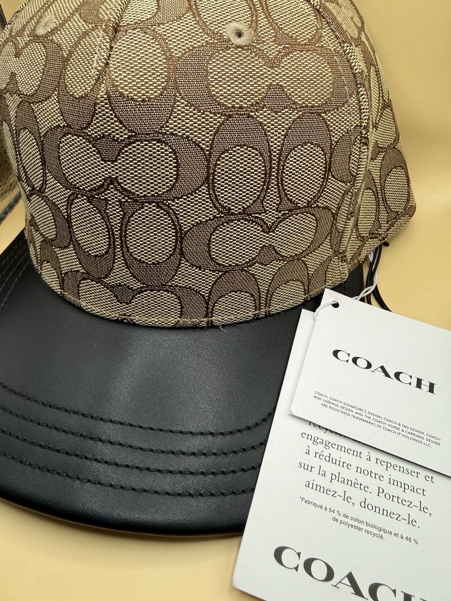 coach コーチ　キャップ COACH Size XS/S Baseball Hat Khaki Jacquard SIG C Black Leather