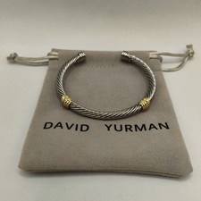 David Yurman 585 14K Gold 925 Sterling Silver Cable Cuff Bracelet Double Station