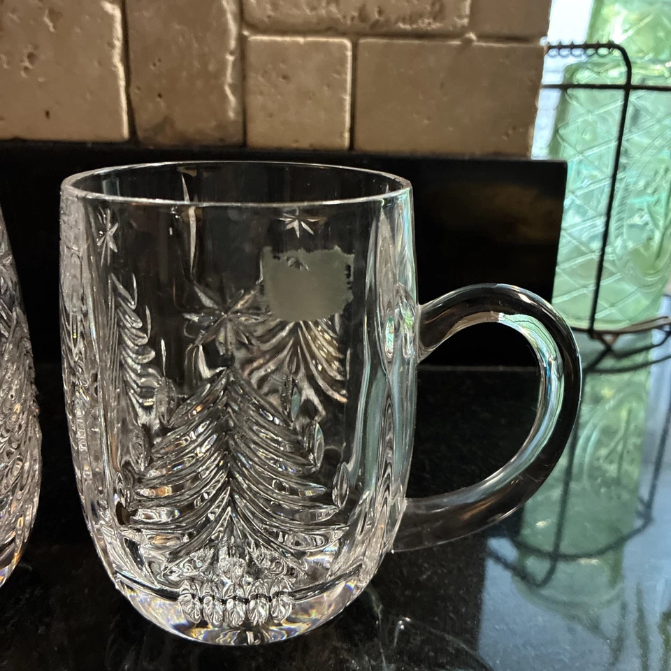 Juego de 2 tazas de vidrio transparente Mikasa "árbol de Navidad", impecable Foto 3 de 4