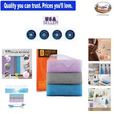3 Pcs African Exfoliating Net Bath Sponge Body Scrubber Long Mesh Purple Gray...
