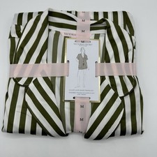 Victoria  s Secret Satin Short Set Pajama Pj  s Green Iconic Stripe Size M
