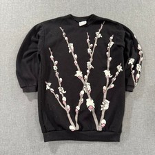 Vintage 80s Womens Cat Kitten Sweatshirt All Over Print Black Small