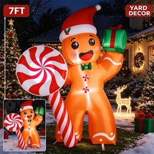 7FT Christmas Inflatable Gingerbread Man Blow Up Yard Decorations Build-in LED