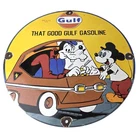Vintage Gulf Gasoline Sign - Walt Disney Porcelain Gas Pump Station Sign