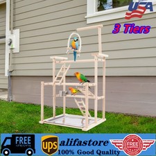 3 Tiers Pet Bird Parrot Wood Platform Stand Rack Toy Branch Perches Parrot Rack