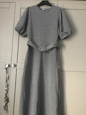 WAREHOUSE MONO CHECK STRETCH DRESS NEW UK 8 MIDI KNITTED FABRIC uk 8 rrp £46