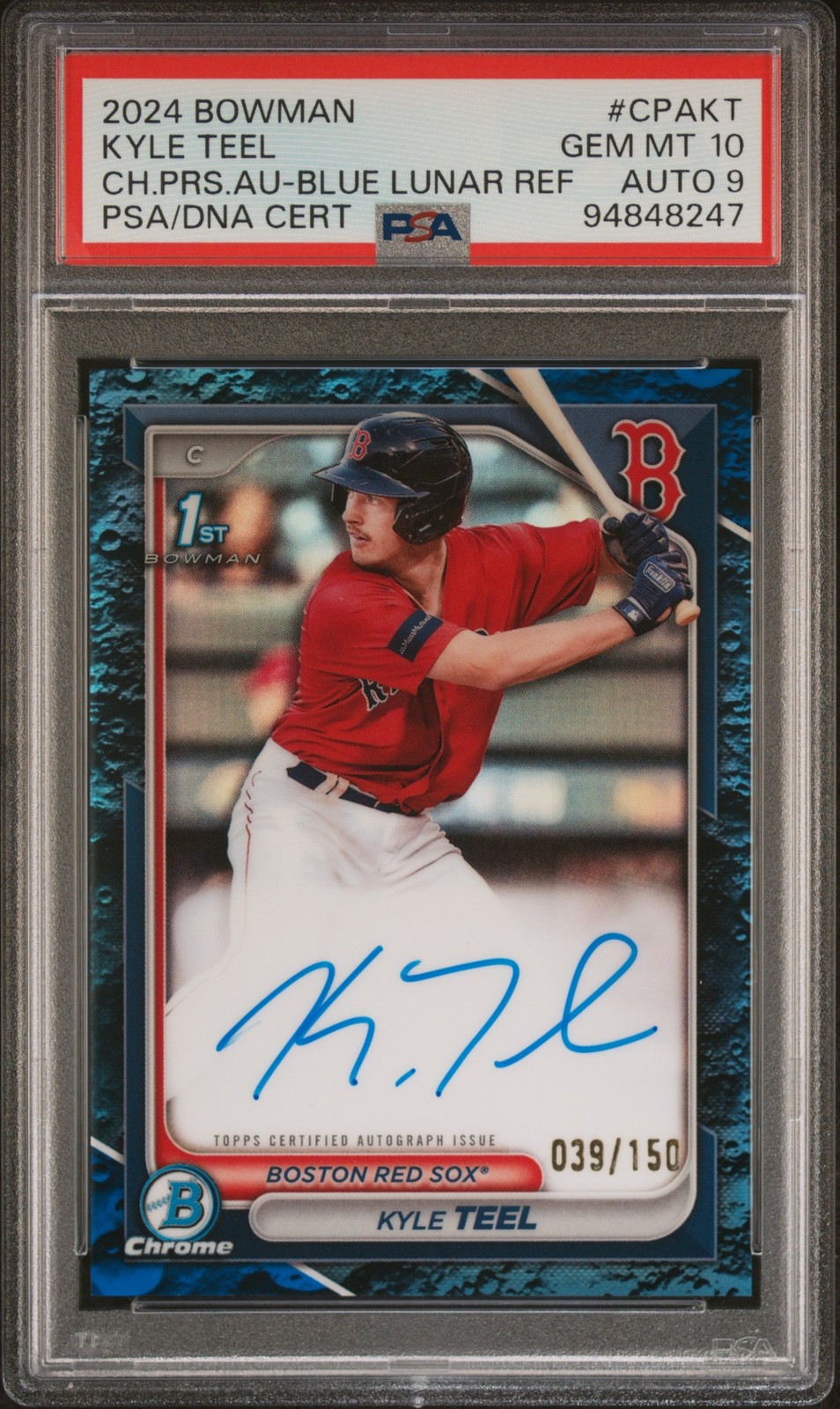 2024 Bowman Chrome Prospect auto Blue Lunar ref Kyle Teel #CPAKT /150 PSA 10