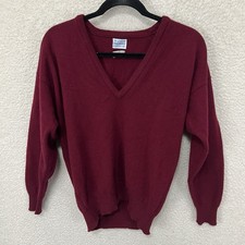Vintage Brooks Brothers Lambswool Sweater Men  s M Burgundy V Neck England