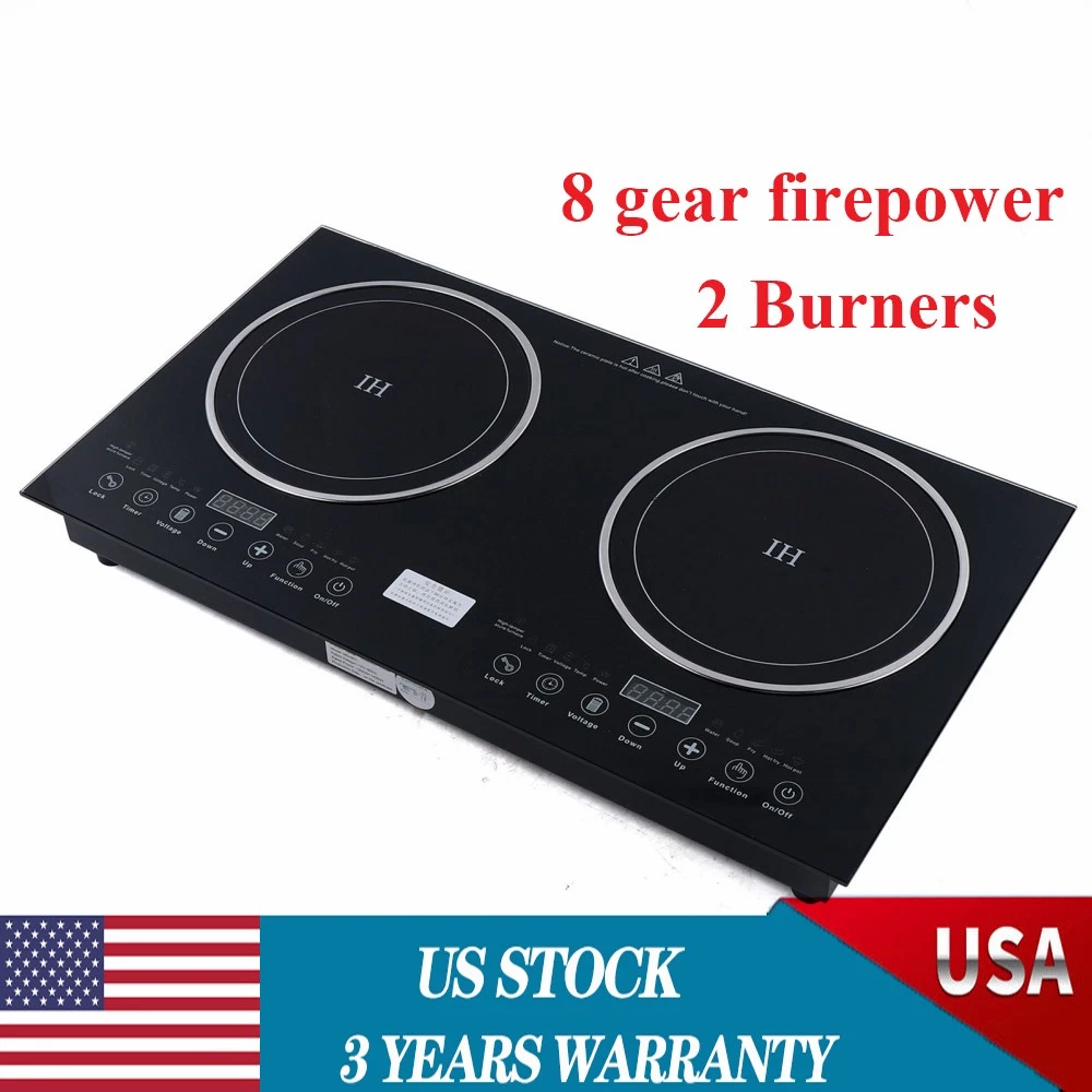 Electric Hob Cook Top Stove 110V Induction Cooktop 2 Burners Ceramic Cooktop USA