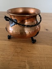 Vintage copper cauldron Black metal decor ,Field maple leaf brackets
