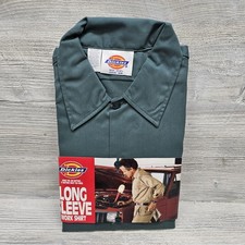 Vtg Dickies Long Sleeve Work Shirt Mens Large Green Button Up Scotchgard 16x34