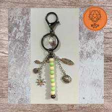 HANDMADE Pastel Beaded Key Chain Ring, Charms, Pom Poms. Unique.