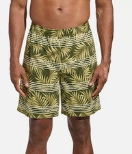 Kirkland Signature Men's Stretch Swim Shorts, Green Palm Stripe, Size S