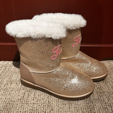 Juicy Couture Girls Gold Glitter Faux Fur Lined Ankle Bootie Slip-On US 5