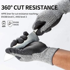 Level 5 Cut Resistant Safety PU Coated Grip Builders Work Protection Gloves