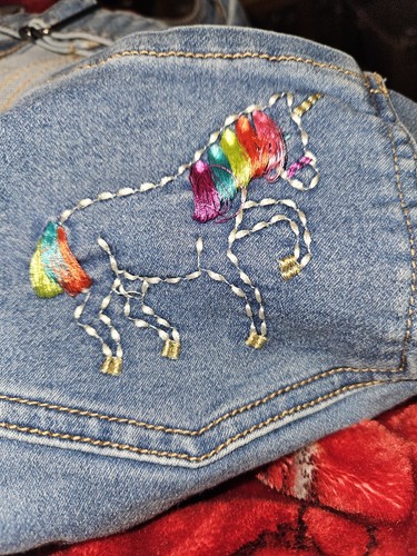 Cat & Jack Girls Demin Overalls w Unicorn Size 10/12 - Picture 3 of 3