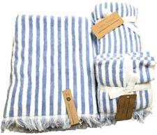 NEW KASSADECOR ECO MELANGE WHITE BLUE STRIPES COTTON BATH 2 HAND OR 4 WASH TOWEL