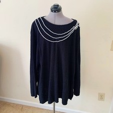 90s Plus Size Black Beaded Sweater 4X
