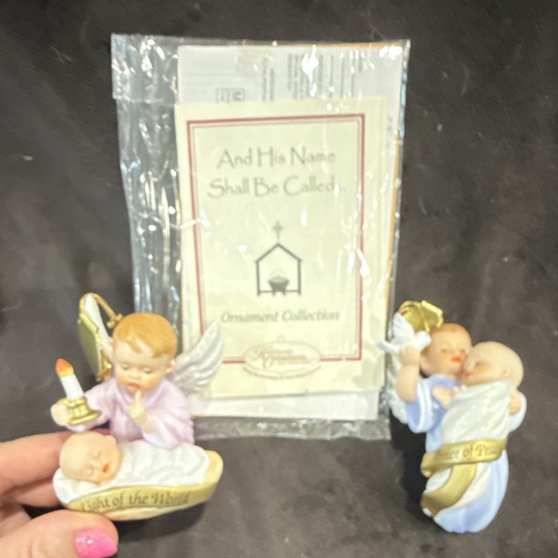 2 pc VTG Ashton Drake And His Name Shall Be Called Angel Ornaments W/COA Bags