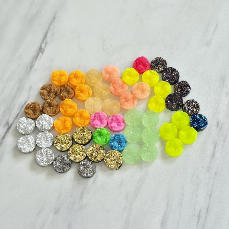 12mm Plastic Druzy Flat Back Cabochons, 55 Pieces