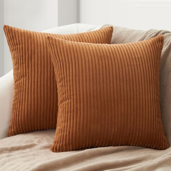 Kissenbezug 45X45 Cord Karamell Orange 2Er Set Flauschig Dekokissen FüR Sofa-image