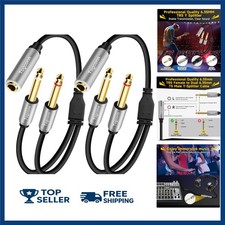 2-Pack 1/4 Inch TRS Stereo Splitter Y Cable, 1 Foot, Dual 6.35Mm Mono Jack Adapt