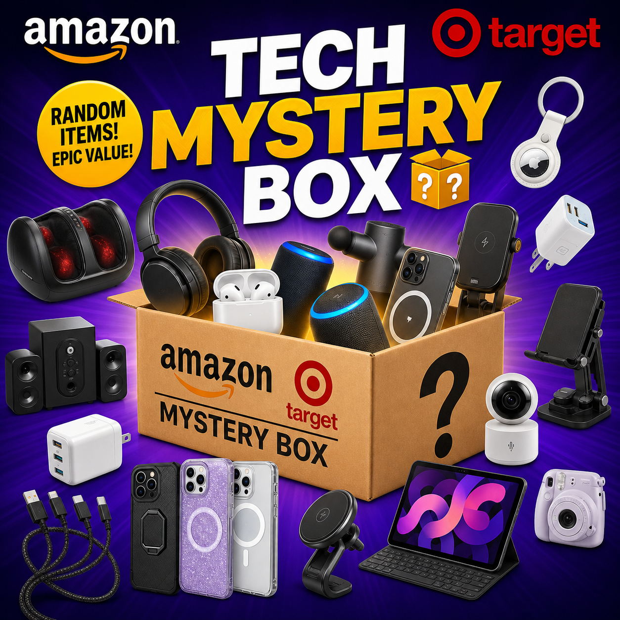 AMAZON+TARGET20-40ItemsNew/OpenBoxRandomMysteryBoxElectronicsGift