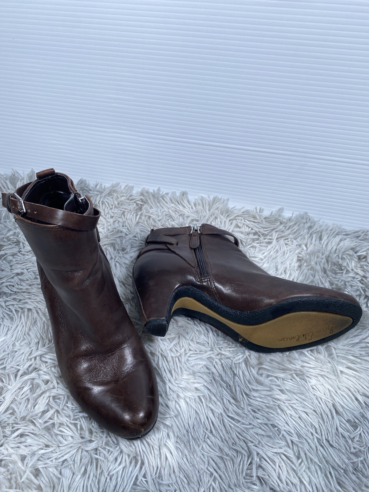 Sam Edelman Women’s 6M Brown Leather Ankle Boots Buckle Zip Heel Booties