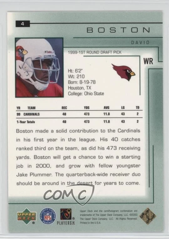 2000 Upper Deck Encore David Boston #4 - Image 2 of 2