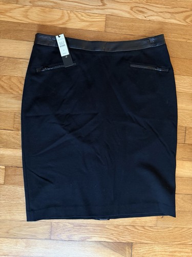 NWT TALBOTS Woman Pencil Skirt Faux Leather Trim Pocket Black Sz 10