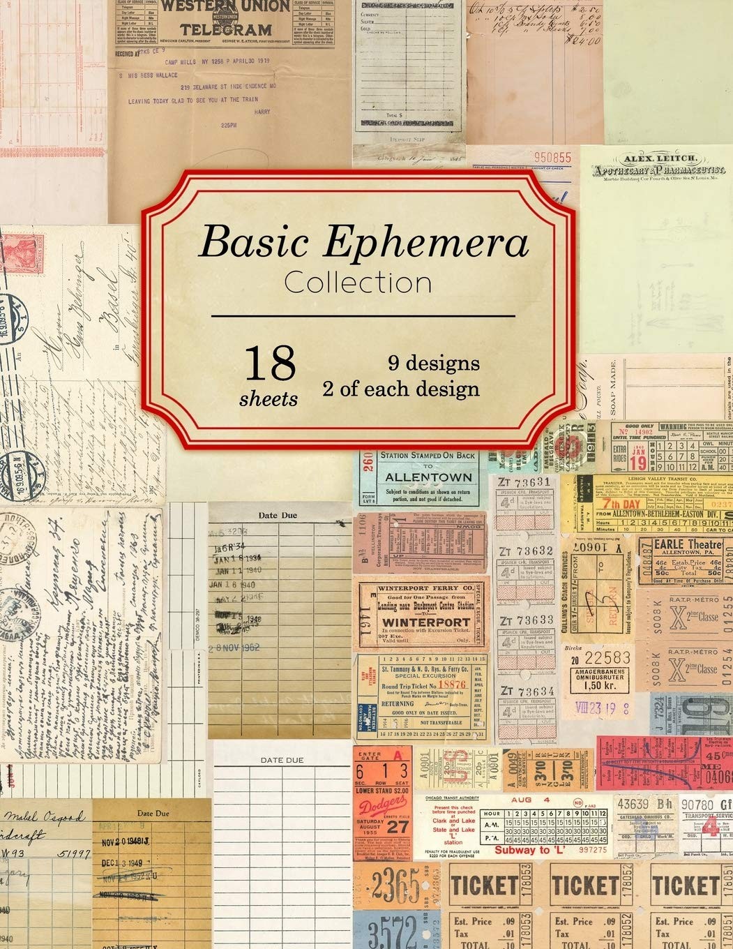 Basic Ephemera Collection: 18 sheets - 9 designs - 2 of each design: 1 (Vintage