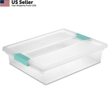 Stackable Small Plastic Storage Bin with Latching Lid Clear Office Craft USA