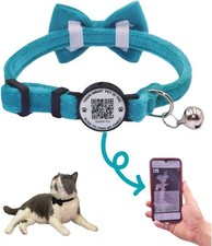 Cat Collar with Bell and Bowtie Breakaway QR Code Name Smart ID tag