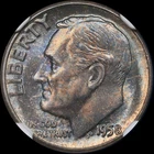 1958 Roosevelt Dime NGC MS66 Blue Toned