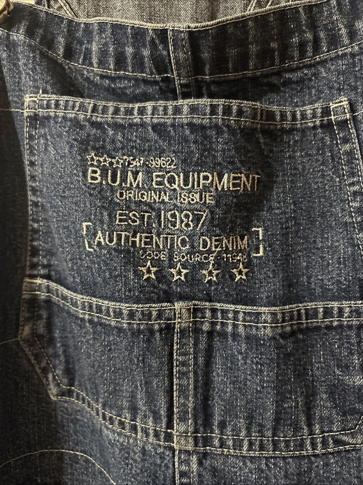 Mono BUM Equipment vintage para mujer grande algodón vaquero babero azul jeans Y2k Foto 3 de 4