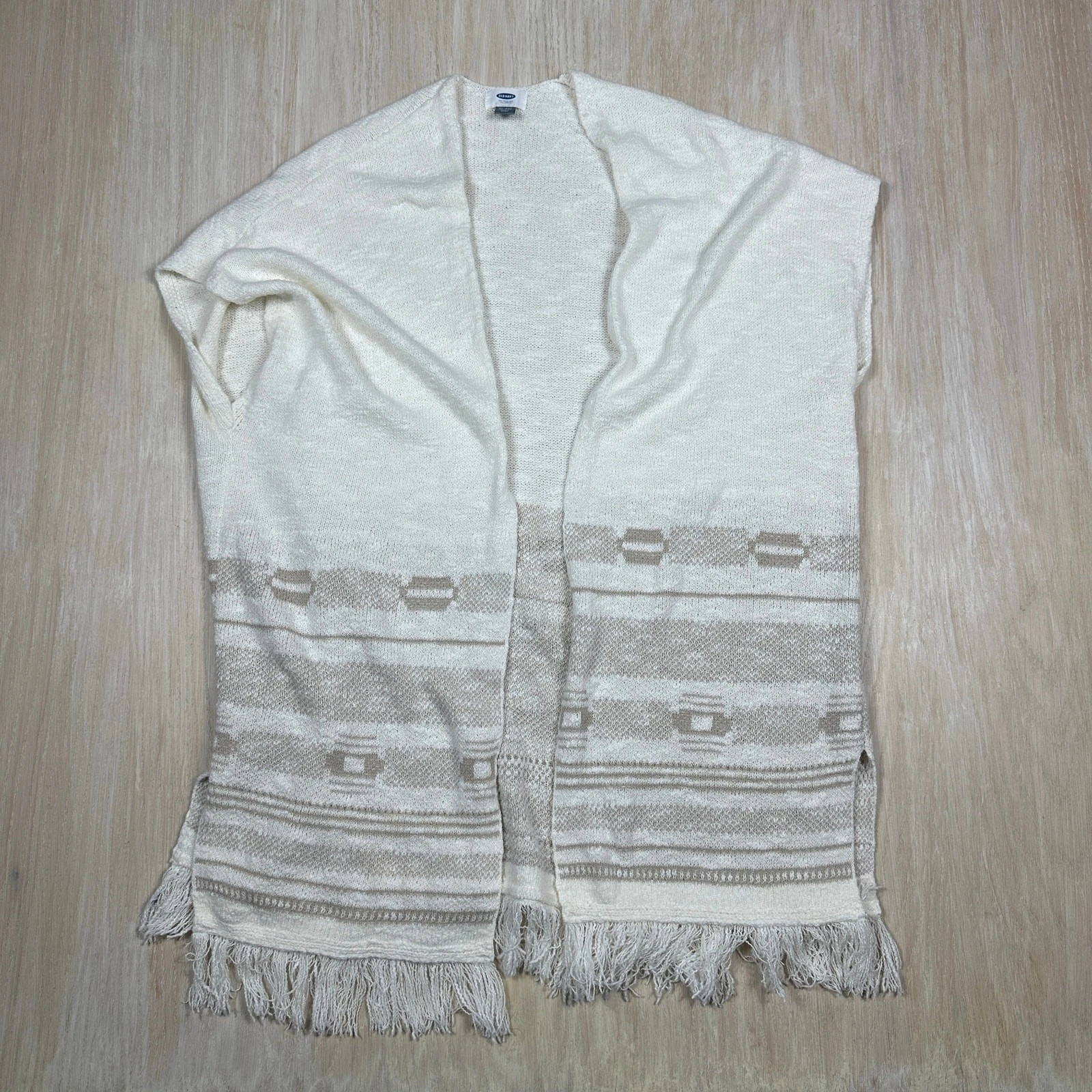 Old Navy Beige Cream Fringe Open Front Poncho Cardigan XL-XXL Boho Knit Wrap