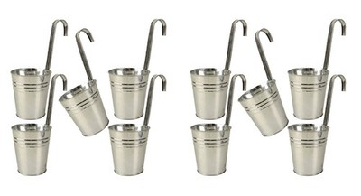 trends4ever 10er Set Hängetöpfe in Zink/Silber für Balkon Garten Blumentopf hake