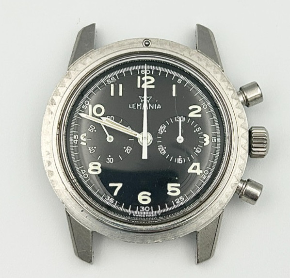 A Vintage Lemania Swedish Military Pilots Chronograph Rare Wristwatch.
