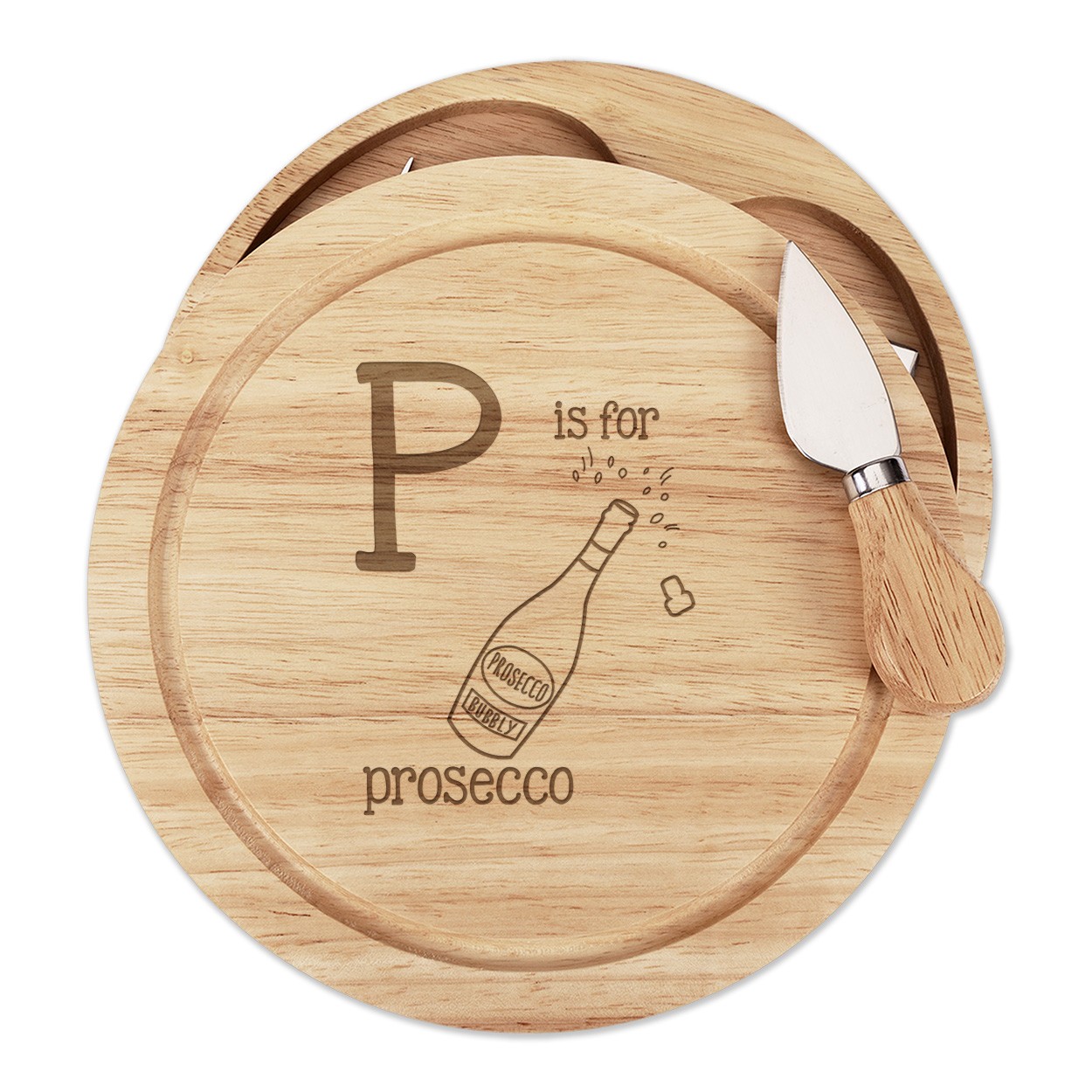 Letter P Is For Prosecco Cheese Board Knife Set Funny Alphabet